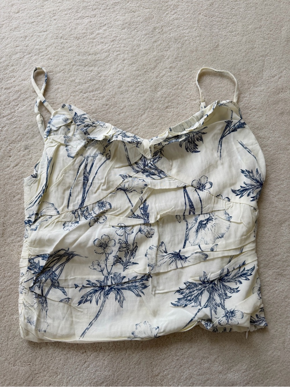 Astr Cream Floral Ruffle Cami with Blue Print